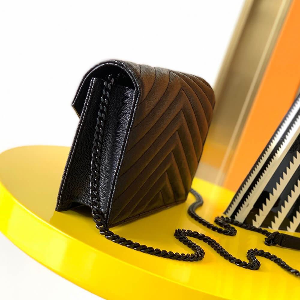 YSL cassandre envelope chain wallet in grain de poudre leather(High-end Grade)