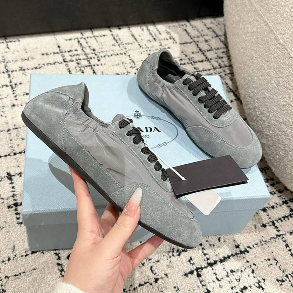 PRADA Collapse Re-Nylon and suede elasticized sneakers