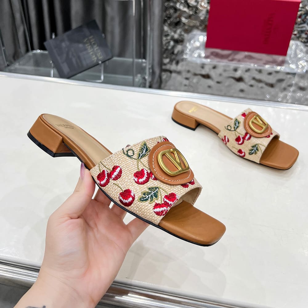 VALENTINO VLOGO SIGNATURE cherry pattern jacquard sandals (heel height 2 cm)