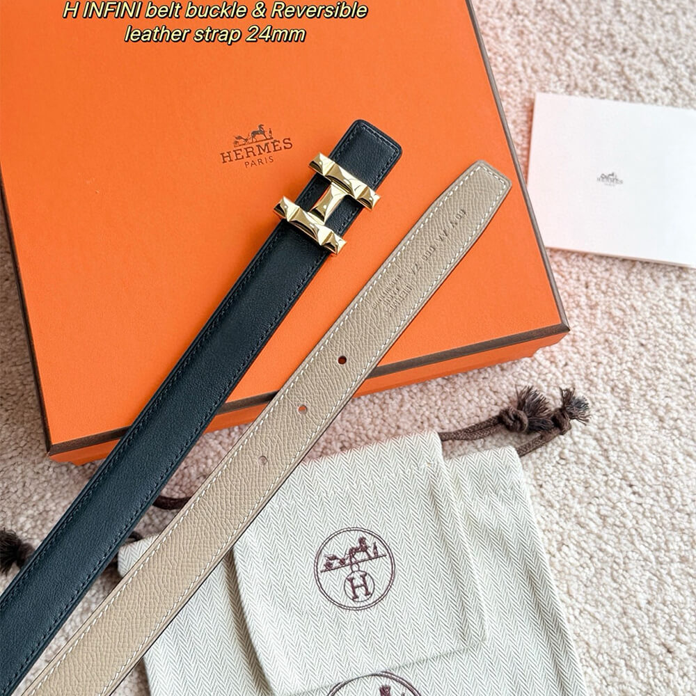 H Infini belt buckle   Reversible leather strap 24 mm