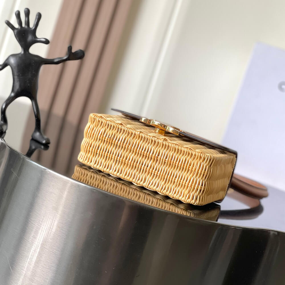 CELINE TEEN GARANCE BAG IN WICKER AND NATURAL CALFSKIN(HIGH-END GRADE)
