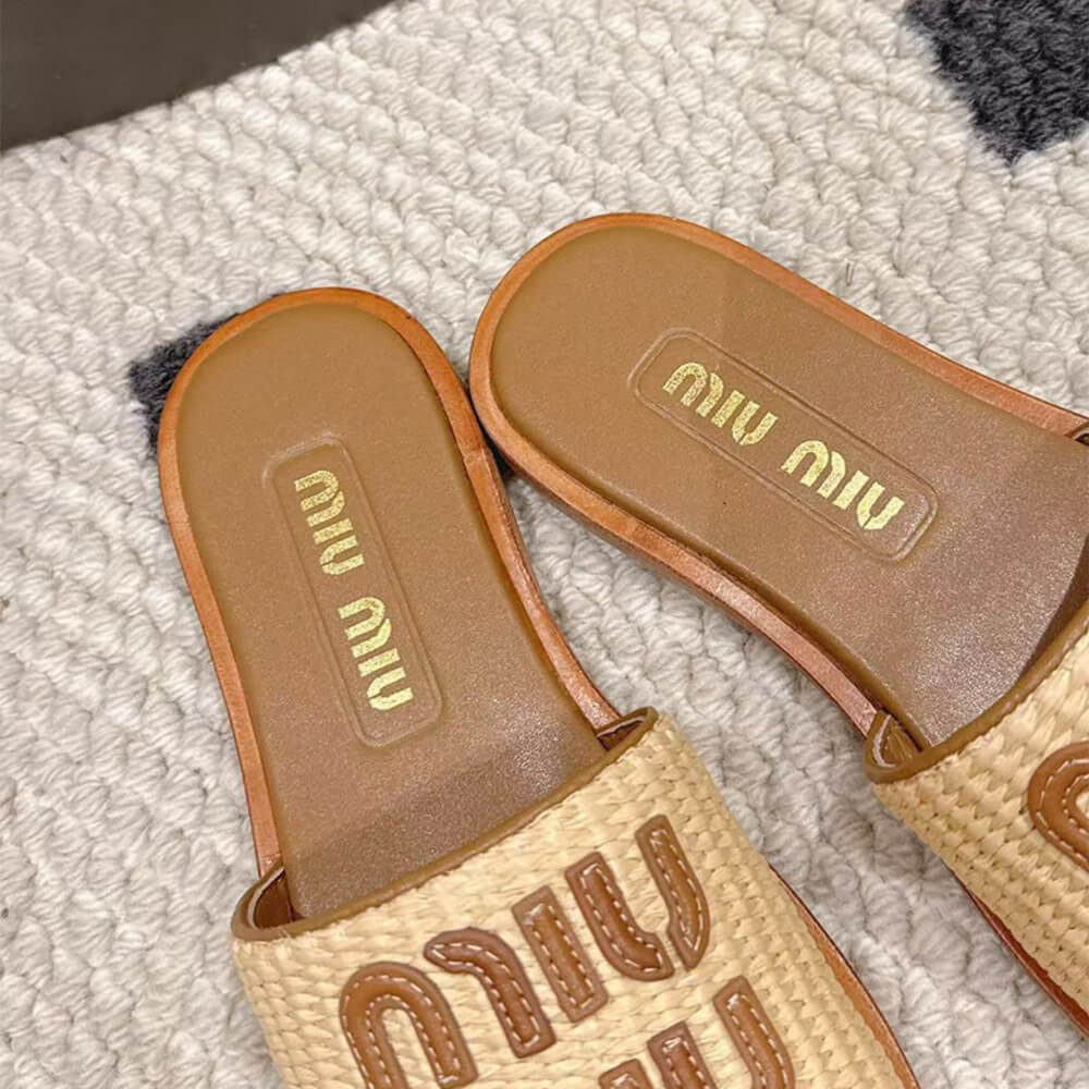 MiuMiu Raffia Slide Sandals