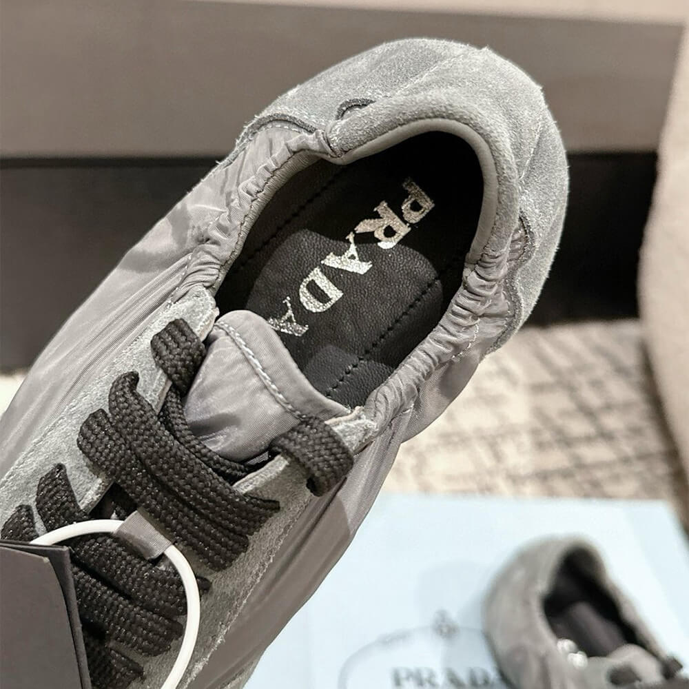 PRADA Collapse Re-Nylon and suede elasticized sneakers