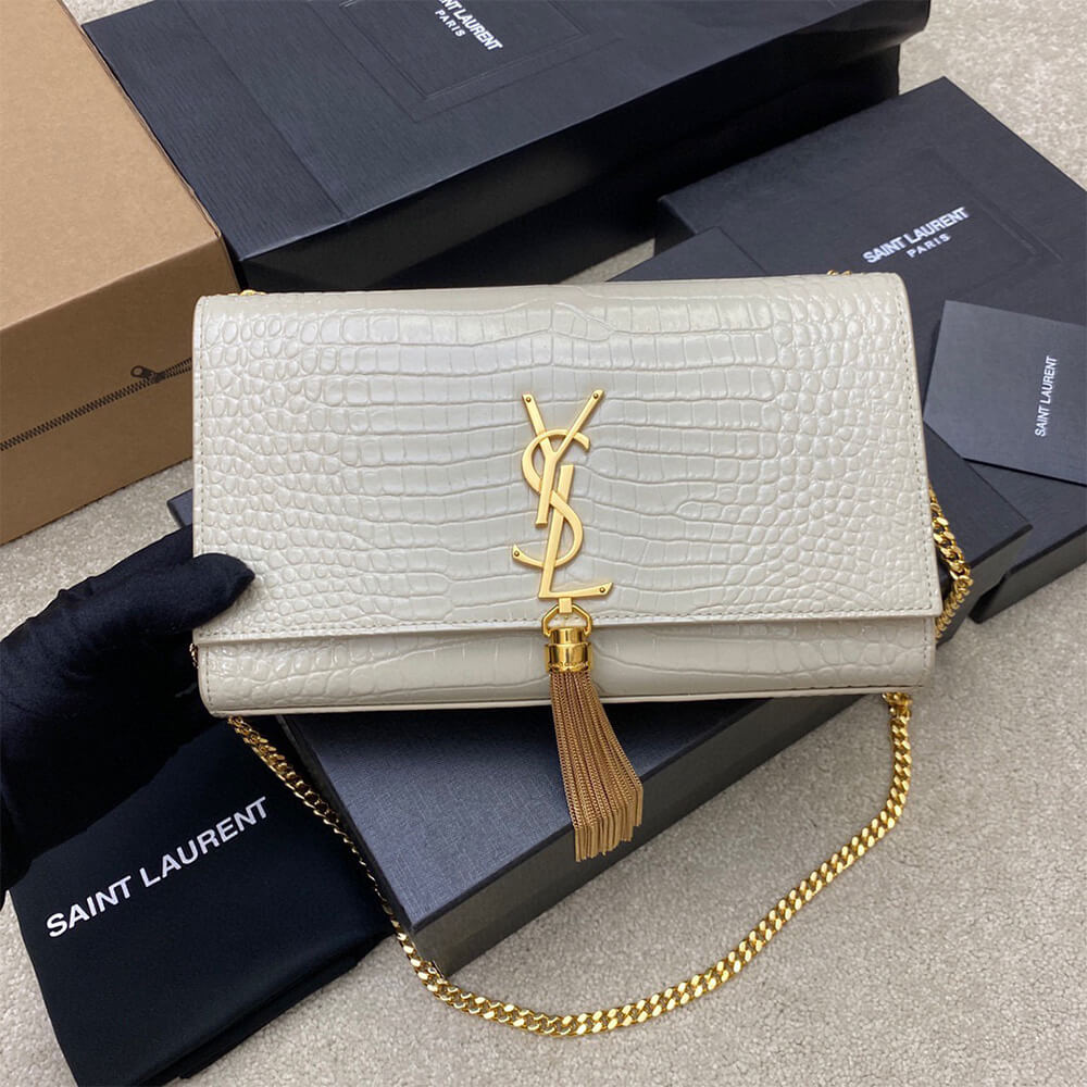 YSL kate medium tassel in crocodile-embossed leather