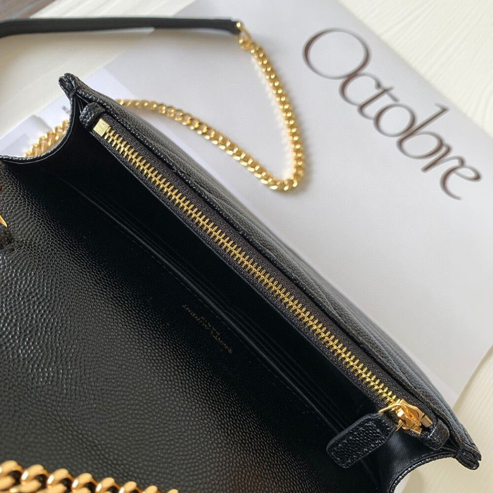 YSL cassandre envelope chain wallet in grain de poudre leather(High-end Grade)