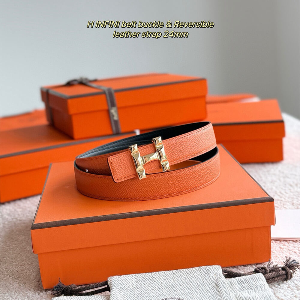 H Infini belt buckle   Reversible leather strap 24 mm