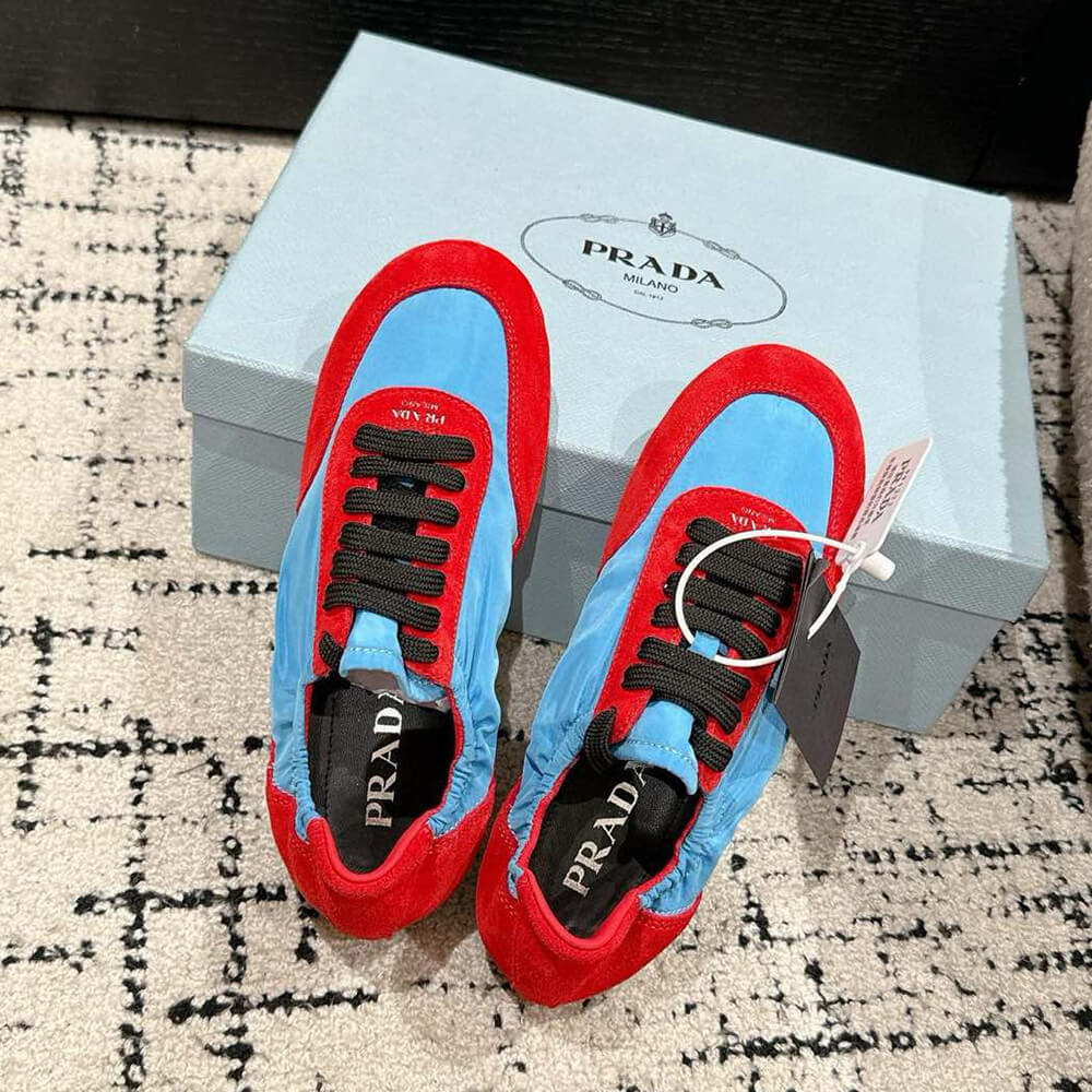 PRADA Collapse Re-Nylon and suede elasticized sneakers