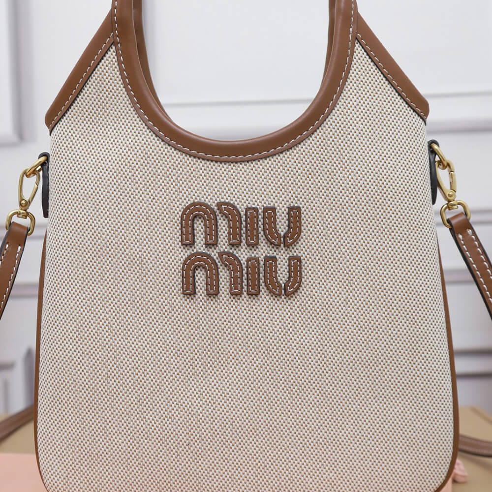 MIUMIU MINI IVY canvas and leather bag(HIGH-END GRADE)