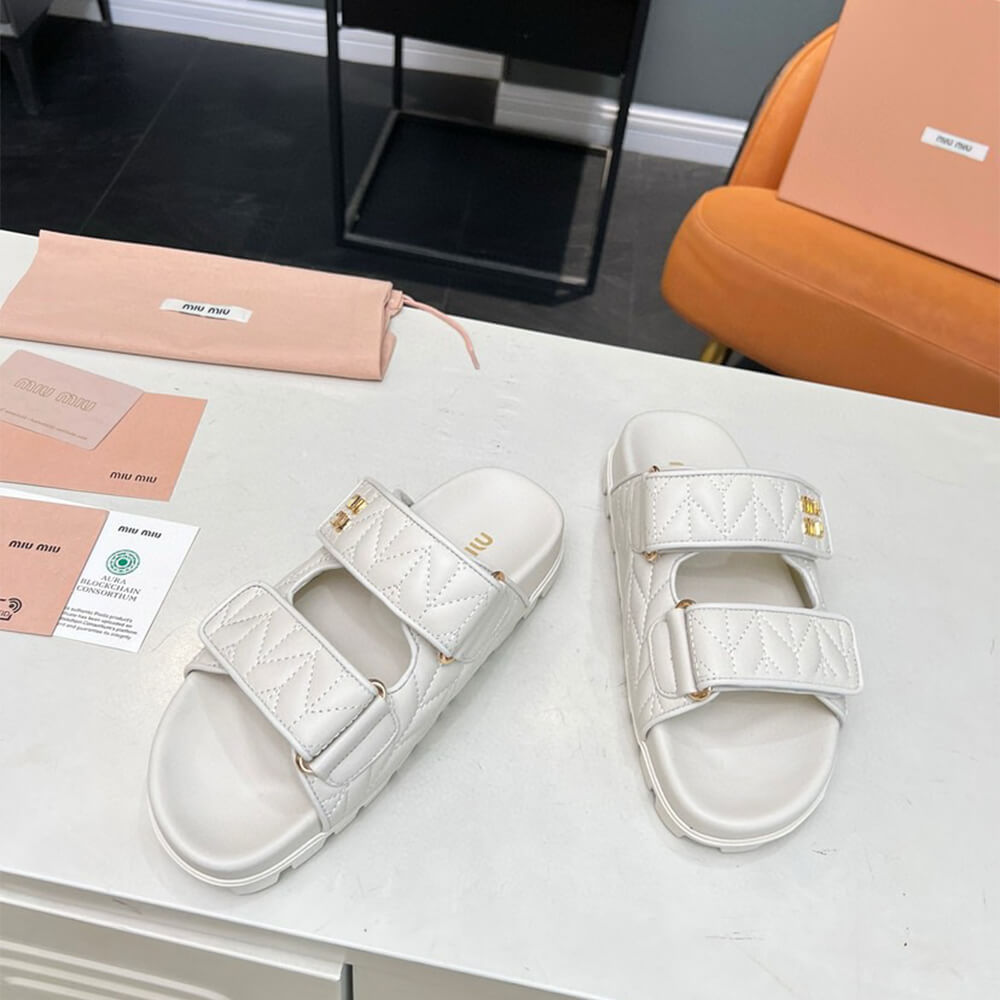 MiuMiu Matelass?? nappa leather slides