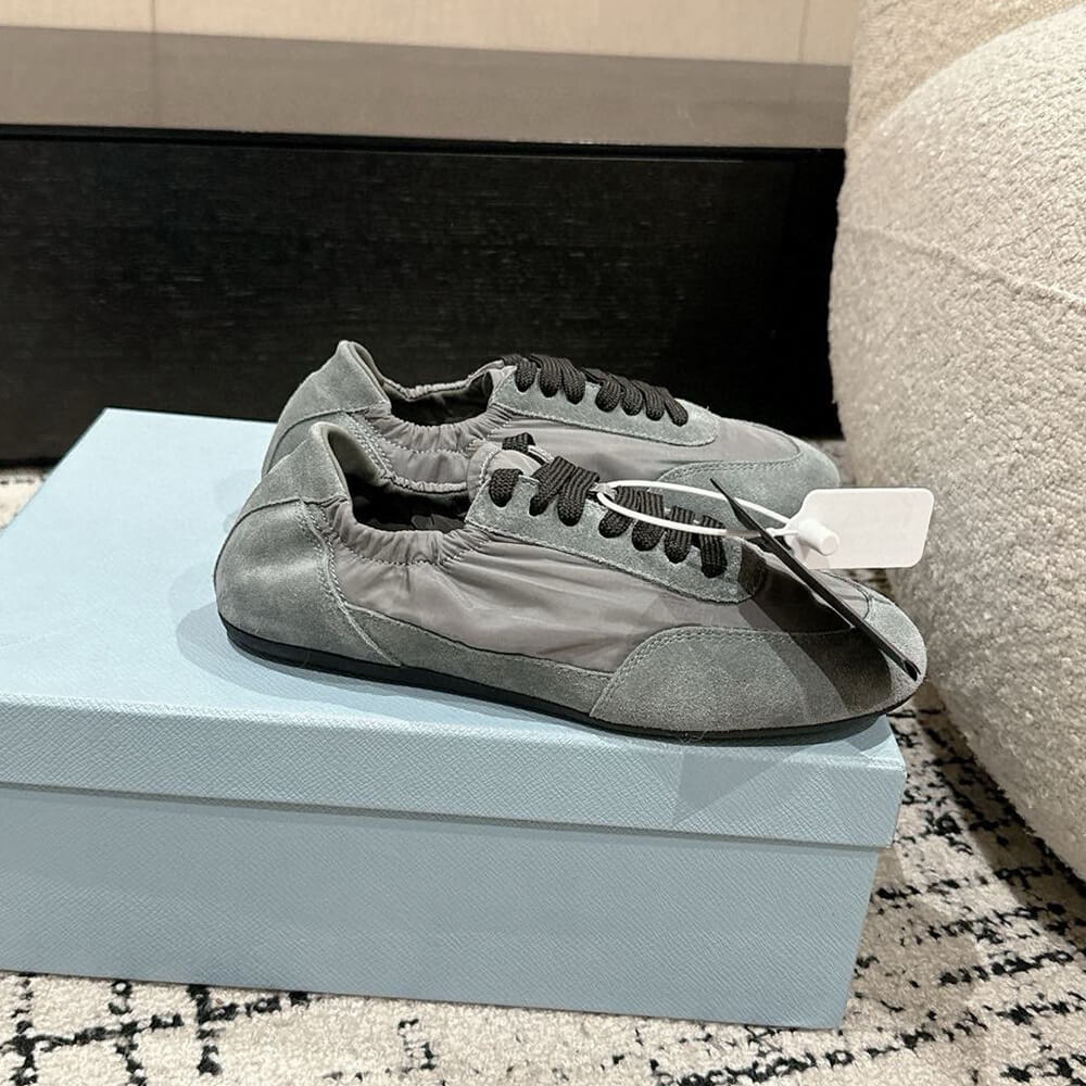 PRADA Collapse Re-Nylon and suede elasticized sneakers