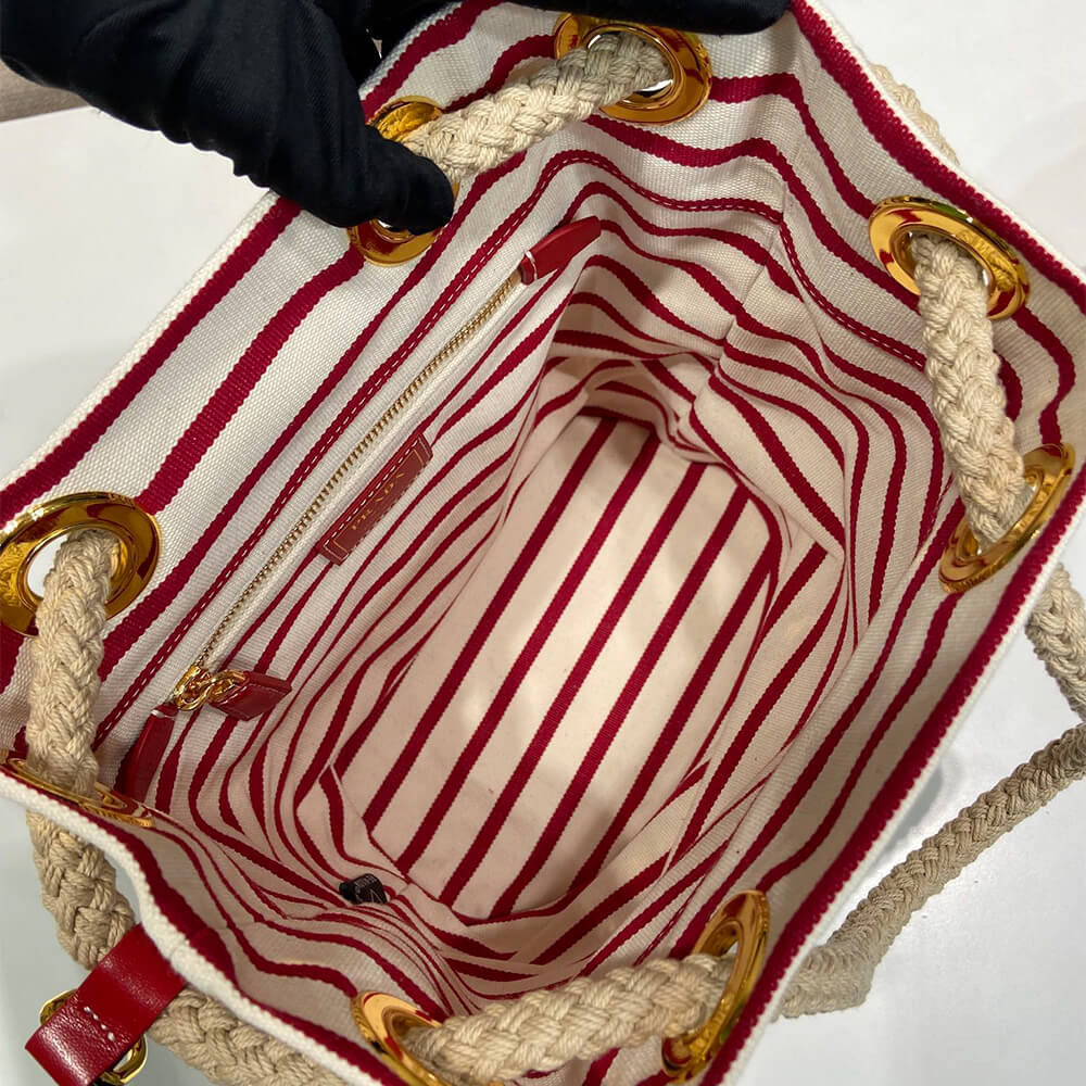 Prada Mariner small striped fabric bucket bag